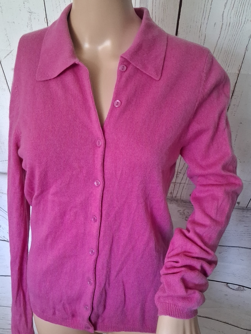 Birch Hill Pink Button-Up Collared Women's Cashmere Cardigan Size Large
